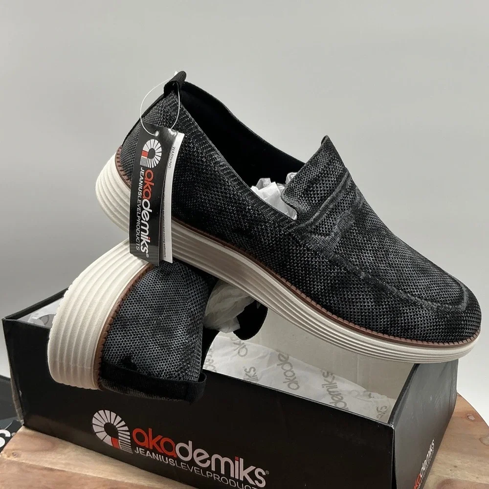 Akademiks Dayton Mens Slip On Loafers Charcoal Grey Black Knit Shoes A-2526-01